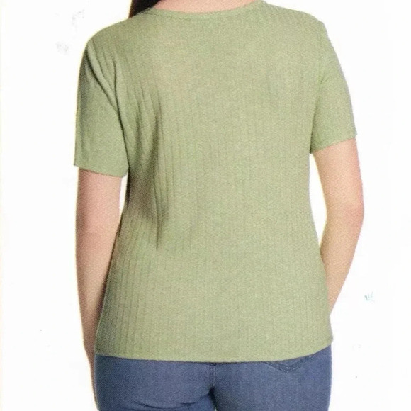 Vintage America Women's Slub Ribbed Tee Crew Neck (Green, Large) - Picture 2 of 3